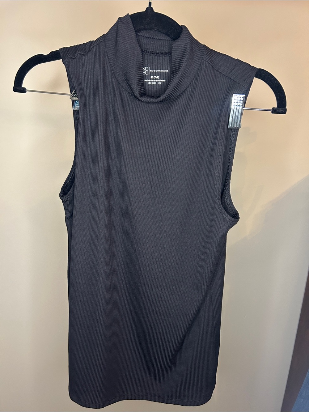 No Boundaries Black Ribbed Sleeveless Mock Neck Women's Tank